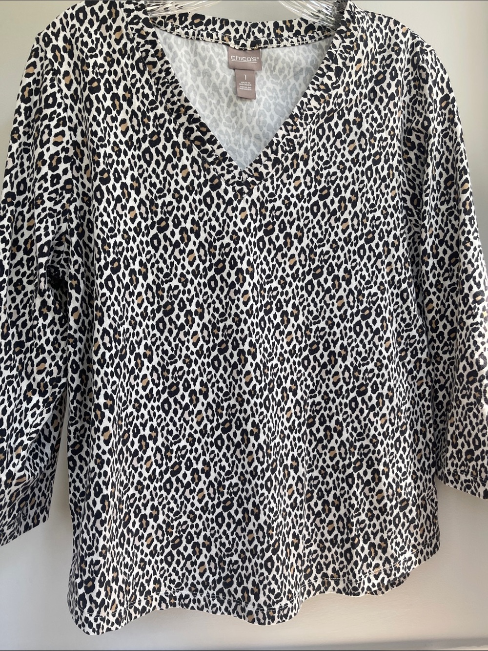 Chico’s Leopard Print V-Neck Top - Black, White & Tan